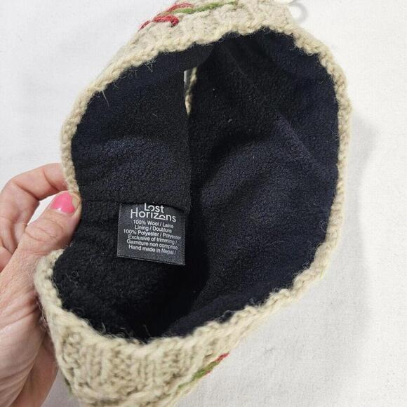 Lost Horizons Handcrafted Knit Wool Fleece Lined Oat Natural Floral Headband - Picture 6 of 8